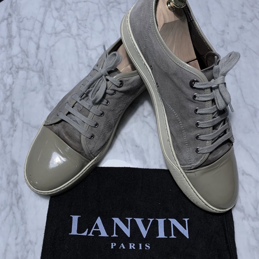 Lanvin Men's Suede Gray Cap Toe Low Top Sneak
